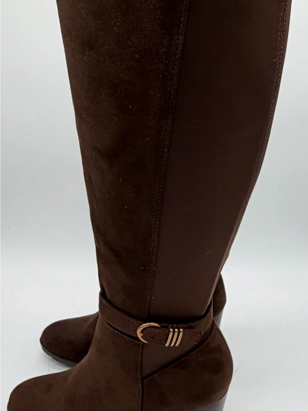 Women's Tall Brown Suede Buckle Riding Boots New Without Box